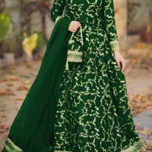 4 Piece Embroidered Top With Long Flare Embroidery Skirt And Four Side Border Embroidered Dupatta With Eidi Potli