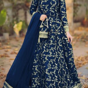 4 Piece Embroidered Top With Long Flare Embroidery Skirt And Four Side Border Embroidered Dupatta With Eidi Potli (Copy)