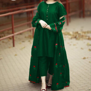 Front Rose Embroidery Gown with inner and Trouser 3PCs (Copy)