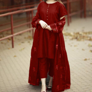 Front Rose Embroidery Gown with inner and Trouser 3PCs (Copy) (Copy)