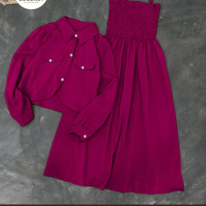 Kaaj Button Coaty with Gazzer Romper Frock 2PCs