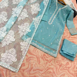 Embroidered Shirt with Heavy Embroidered Dupatta with Trouser 3PCs