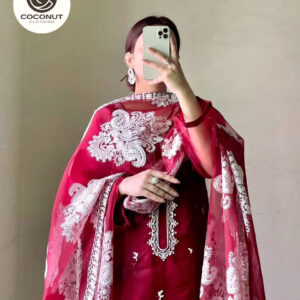 Embroidered Shirt with Heavy Embroidered Dupatta with Trouser 3PCs