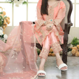 Neck,Sleeves Front Heavy Embroidered Shirt With Emb Trouser Dupatta 3Pcs (Copy)