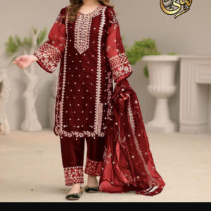 Neck,Sleeves Front Heavy Embroidered Shirt With Emb Trouser Dupatta 3Pcs (Copy) (Copy)