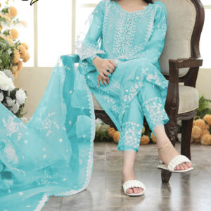 Neck,Sleeves Front Heavy Embroidered Shirt With Emb Trouser Dupatta 3Pcs (Copy) (Copy) (Copy) (Copy)