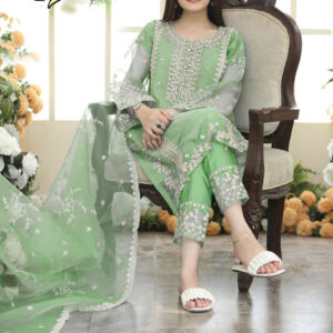 Neck,Sleeves Front Heavy Embroidered Shirt With Emb Trouser Dupatta 3Pcs